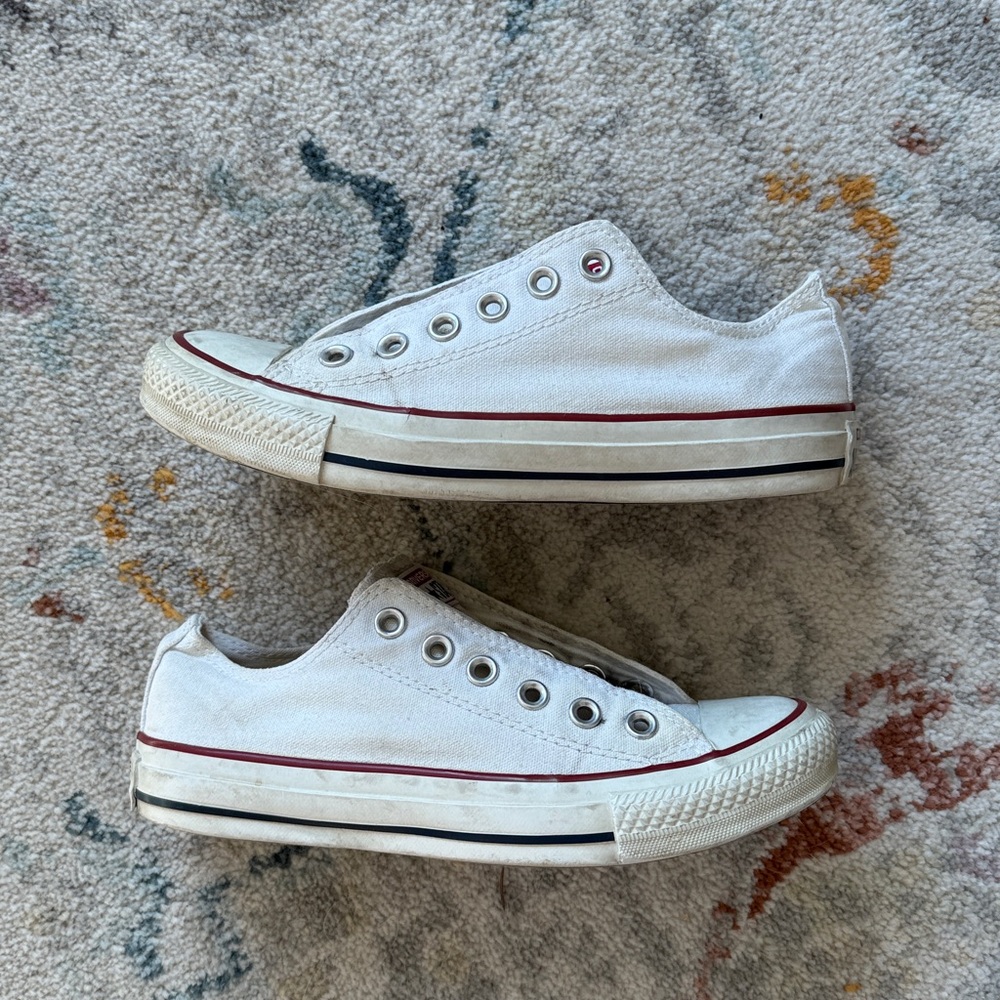 Converse White Canvas Slip-On Sneakers with Red Trim
